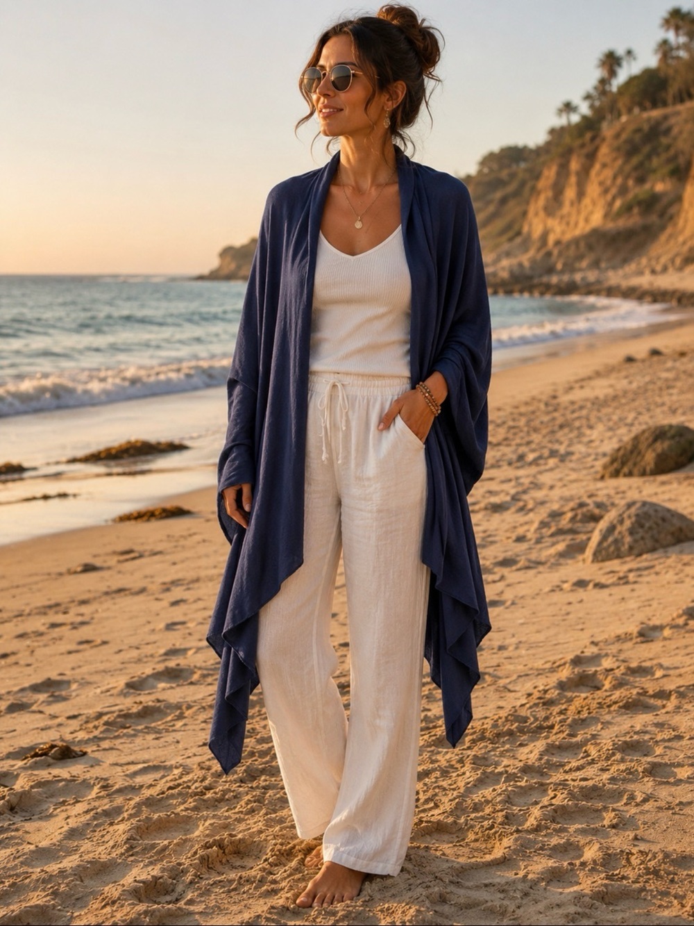 DONNI. Navy Draped Travel Shawl NWT